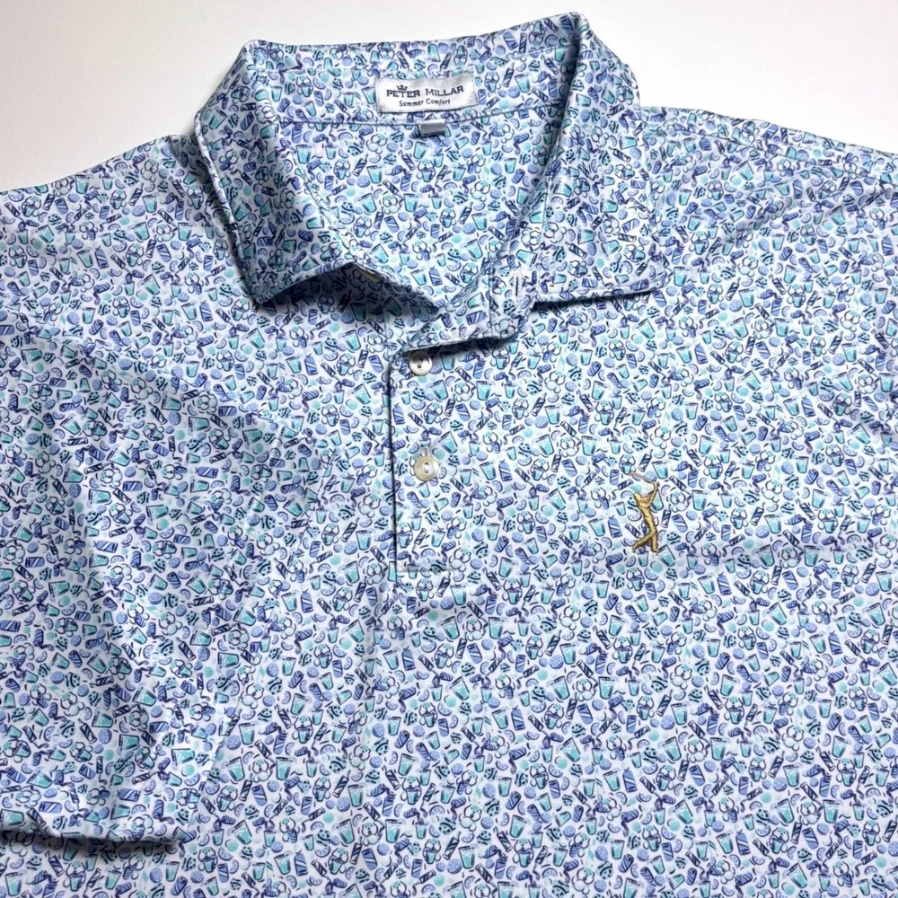 Peter Millar Summer Comfort TPC Mens L Beverage AOP Print Players PGA Golf Polo